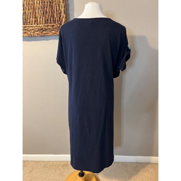 Talbots Dress 3X Blue Embroidered Short Tie Sleeve Cotton Washable - Picture 5 of 14